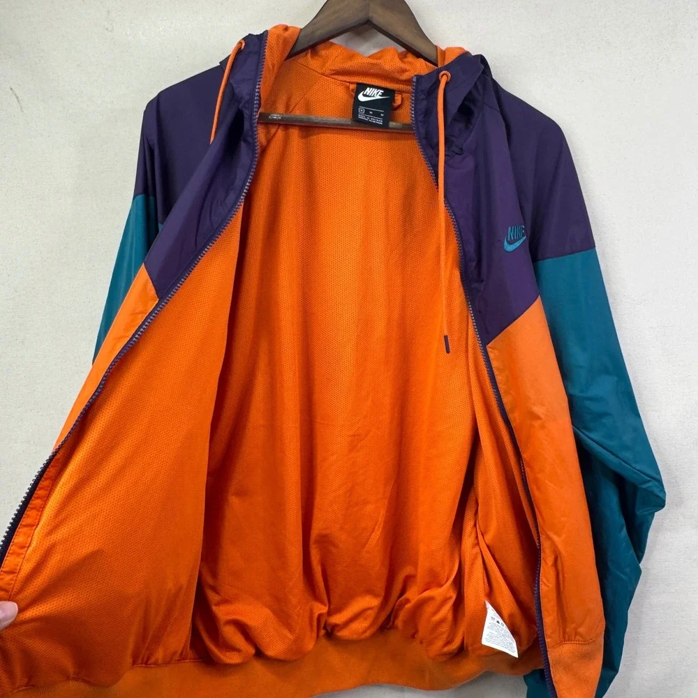Nike Windbreaker Jacket Medium Orange Purple Teal Colorblock Retro Streetwear